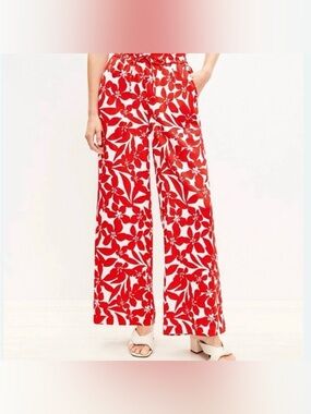 LOFT pull-on Red and White floral pant in a satin like softness/elegance size XL